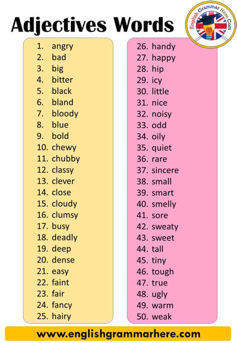 list of 50 adjectives.
